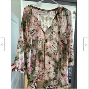 Avenue Floral Sheer V-neck Top - Green Floral